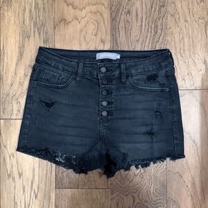 Just USA Black Distressed Button-Fly Denim Shorts size 28